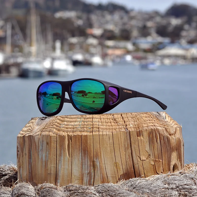 Large Black Pilot Frame with Polarized Green Mirrored Lens