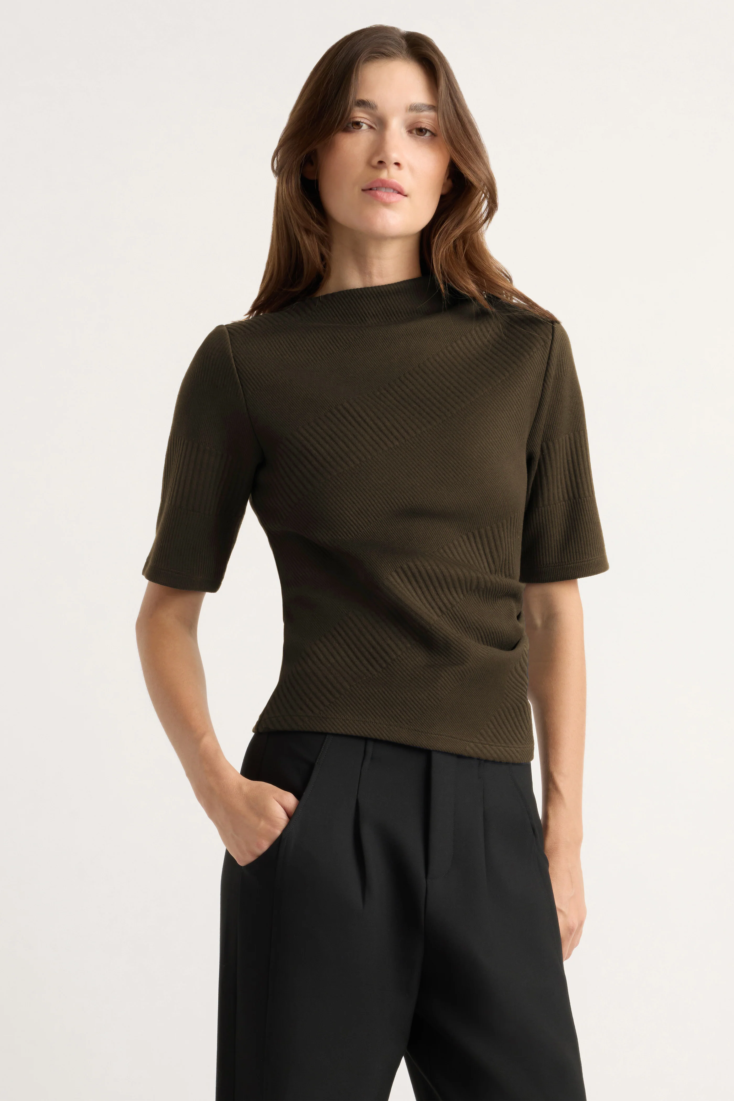 Pauline Ribbed Asymmetric-Neck Top