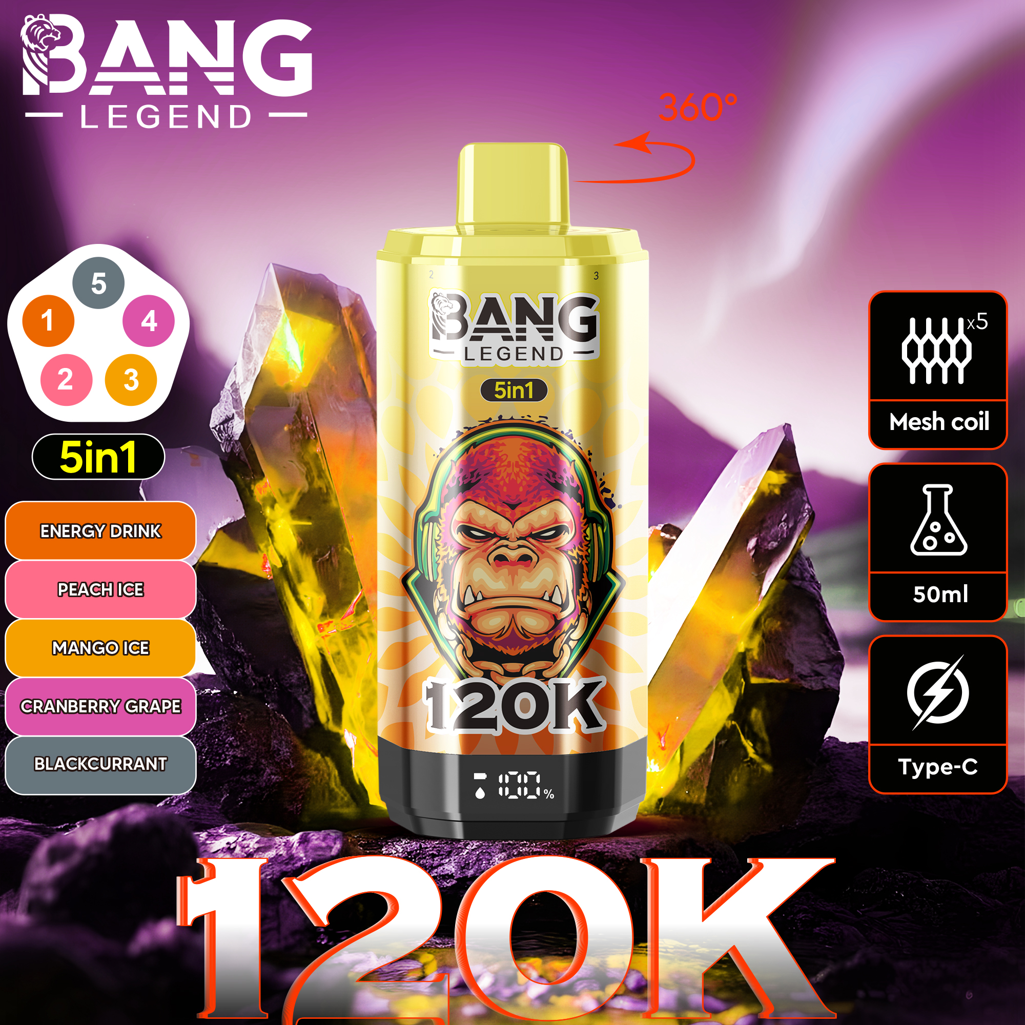 E-papieros Jednorazowy Bang Legend 120K zaciągnięć | Dostawa 48h|Darmowa wysyłka