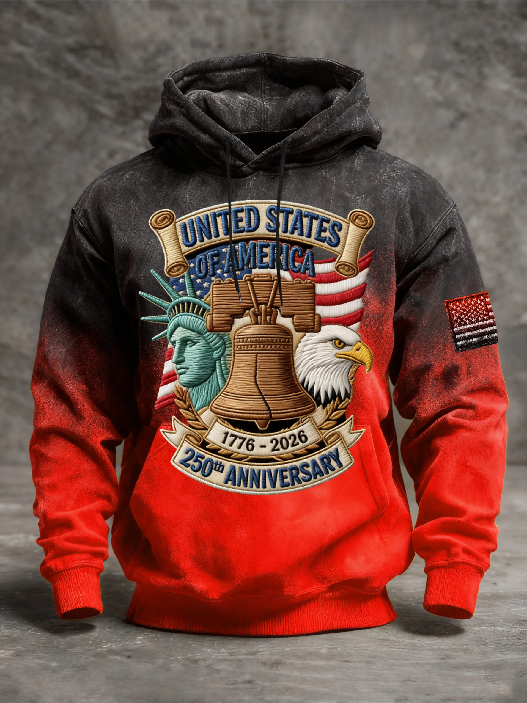 Men's Vintage American Flag Print Hooded Sweatshirt