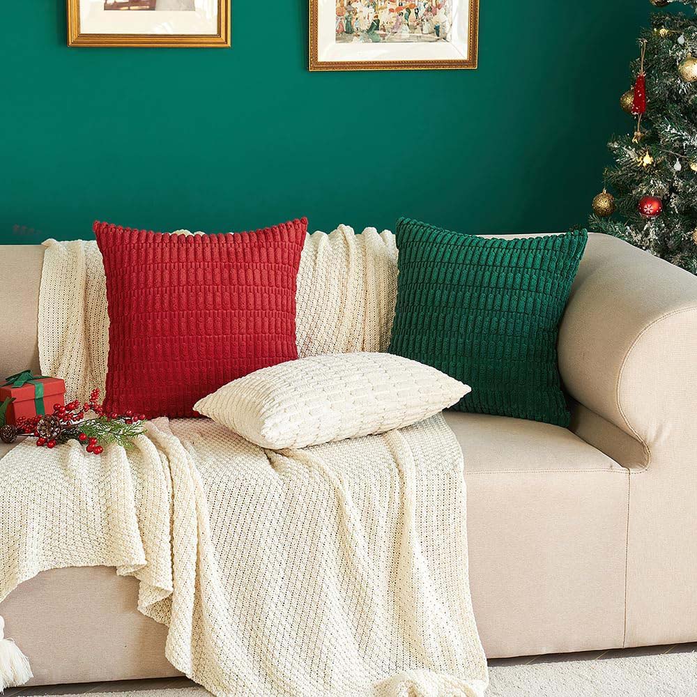 Corduroy Boho Farmhouse Striped Throw Pillow Covers (Pack of 2)