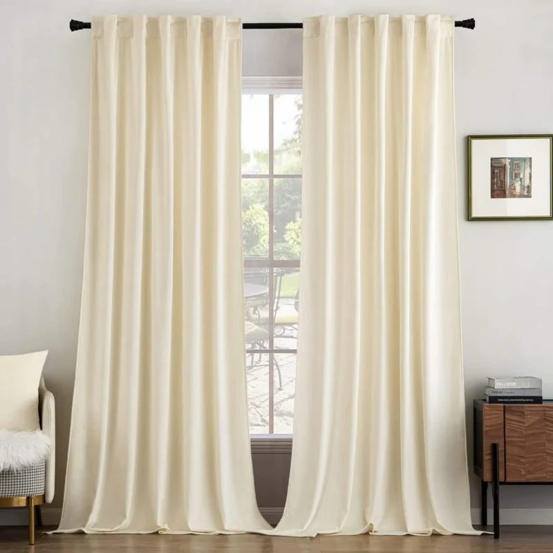 Custom Velvet Curtains Luxury Blackout Curtains  (2 Panels) - Ivory White
