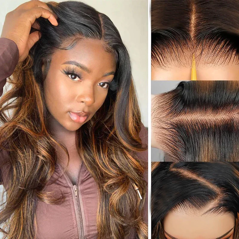 (Super Deal)18inch Pre Cut Lace Highlight Balayage Wear & Go Glueless Thin Lace Wig 13x4 Lace Body Wave 180% Density