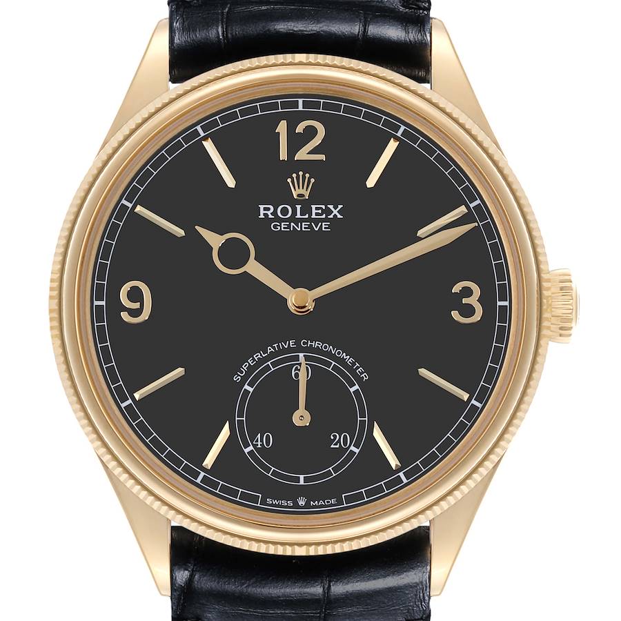 Rolex 1908 Yellow Gold Black Dial Mens Watch 52508 Card