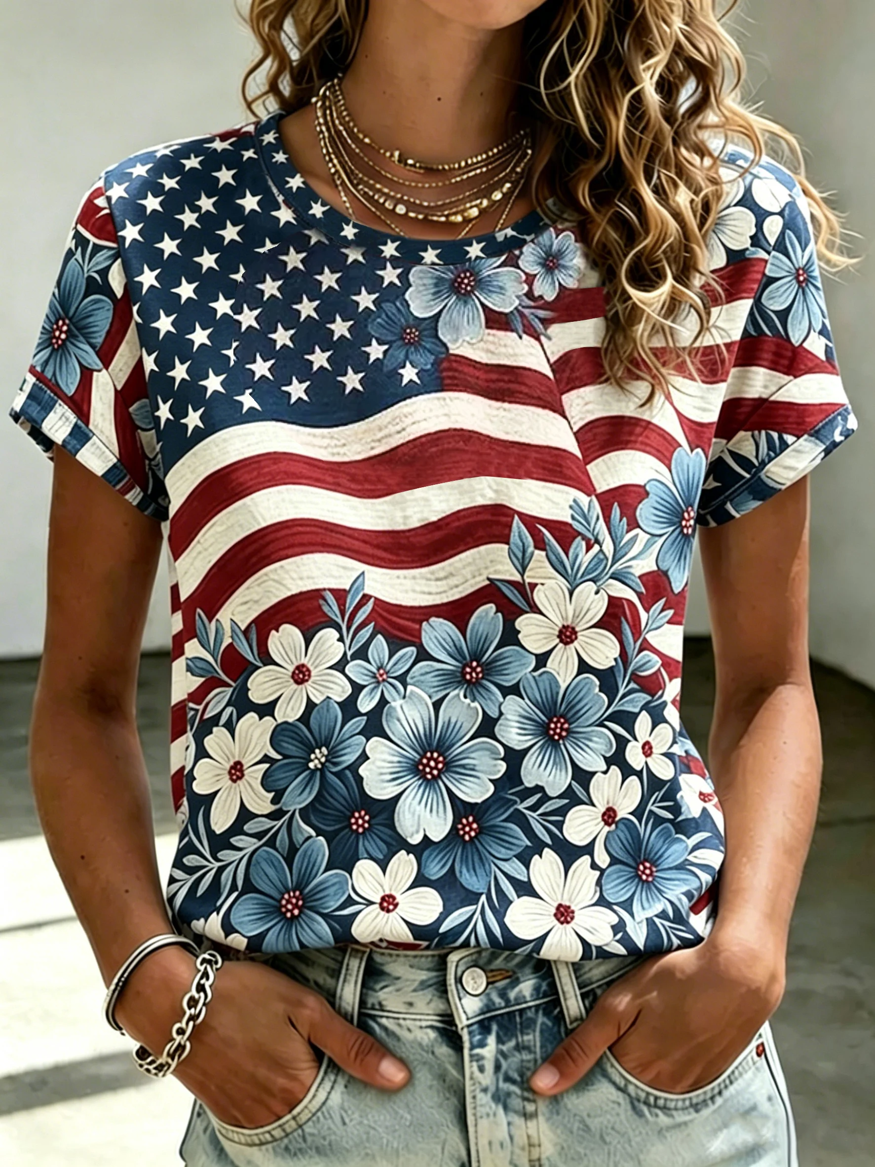 Women's 250th Anniversary Freedom Flower Art Printed Shirt