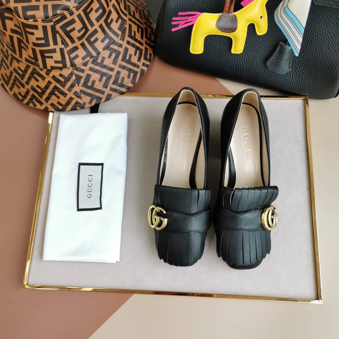 Gucci Mid Heel Pump Leather Black 408208 C9D00 1000