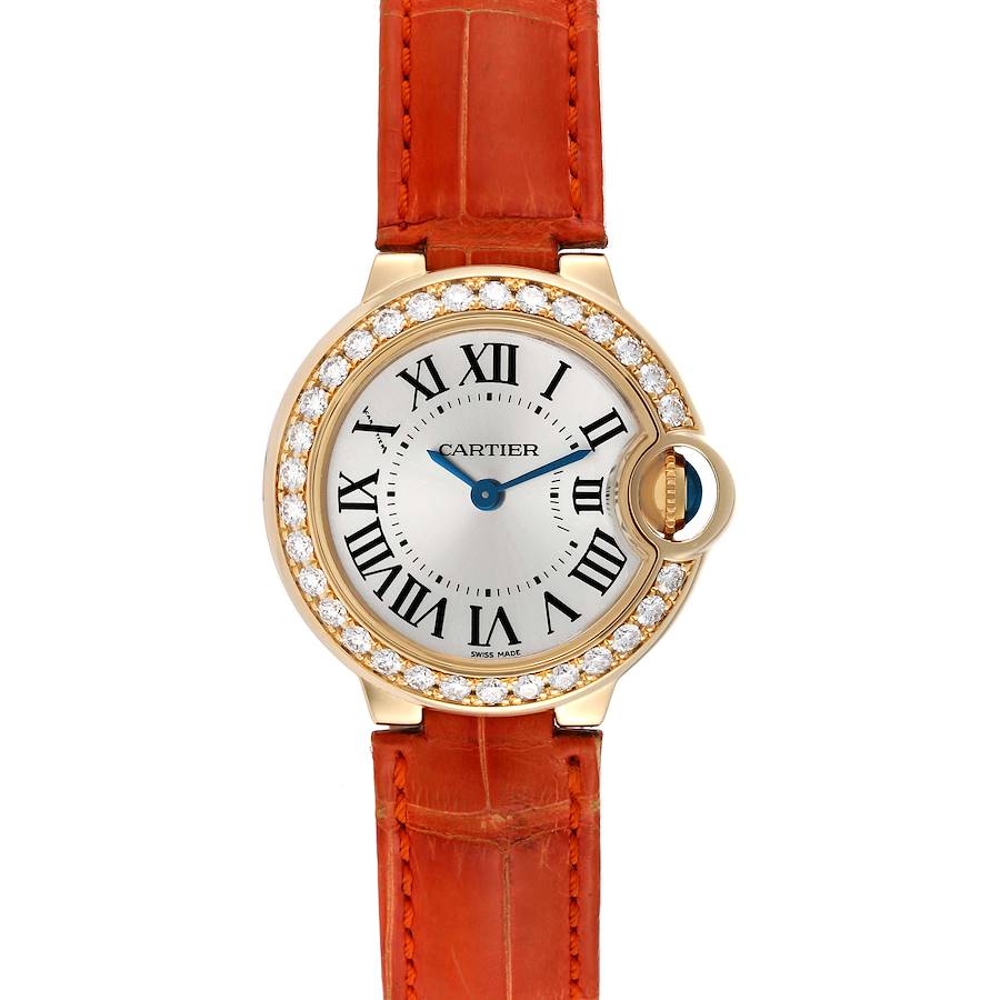 Cartier Ballon Bleu 28mm Yellow Gold Diamond Bezel Ladies Watch WE900151