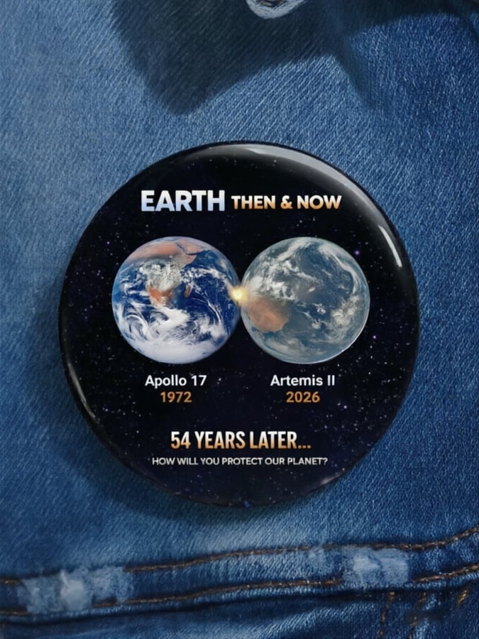 Unisex Earth Then & Now Print Pin-back Button