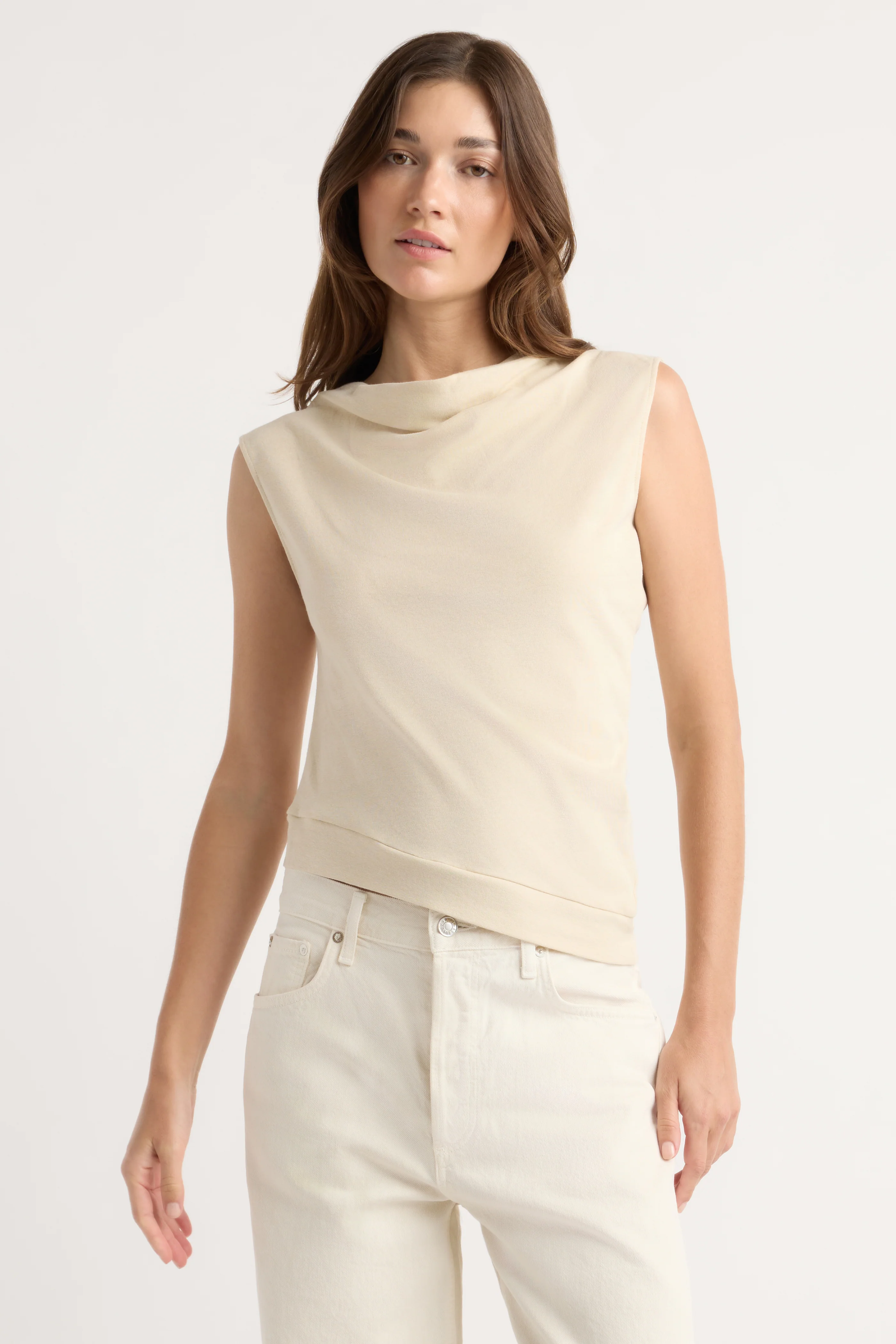 Joss Cotton-Linen Draped Tee