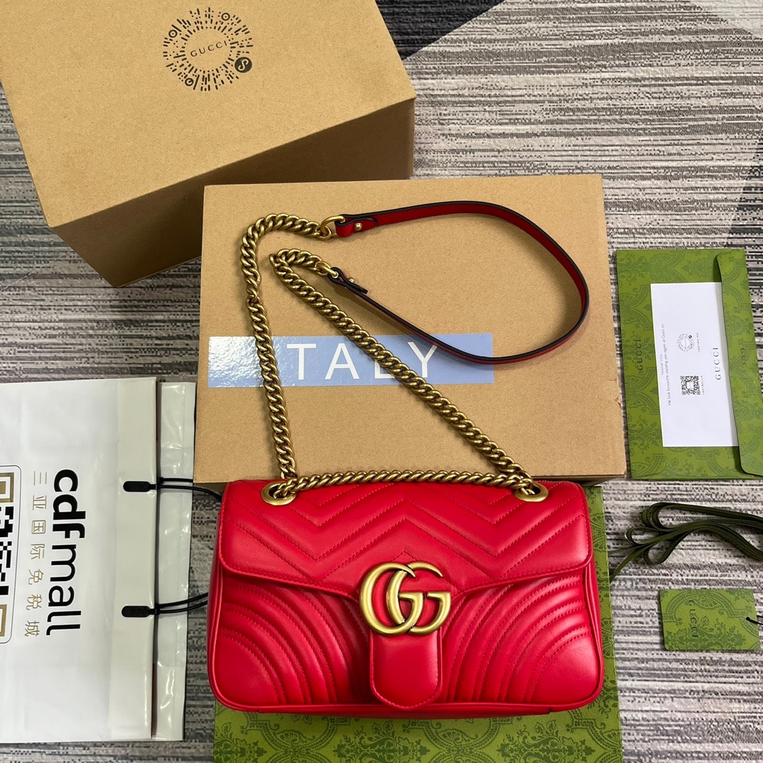 Gucci GG Marmont Medium Shoulder Bag Red 26Cm 443496 Aabzc 6832