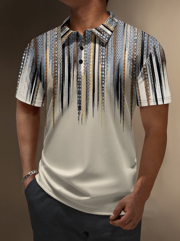 Moisture Wicking Ethnic Pattern Geometric Short Sleeve Golf Polo