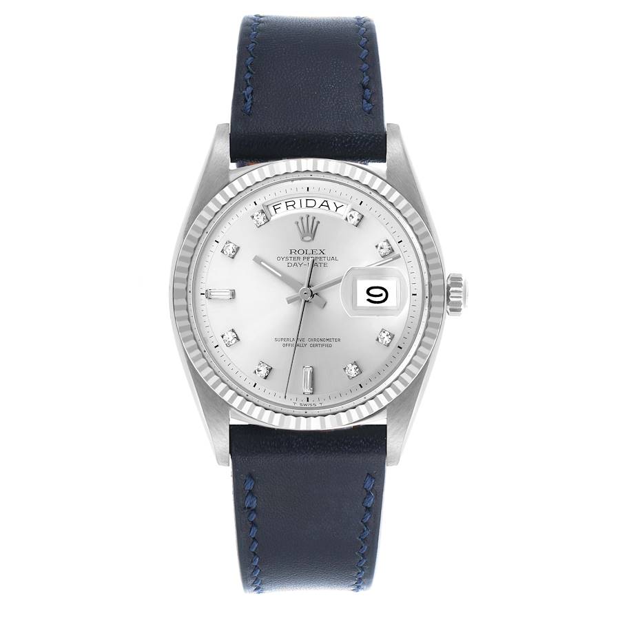 Rolex Day-Date President White Gold Silver Diamond Dial Vintage Mens Watch 1803