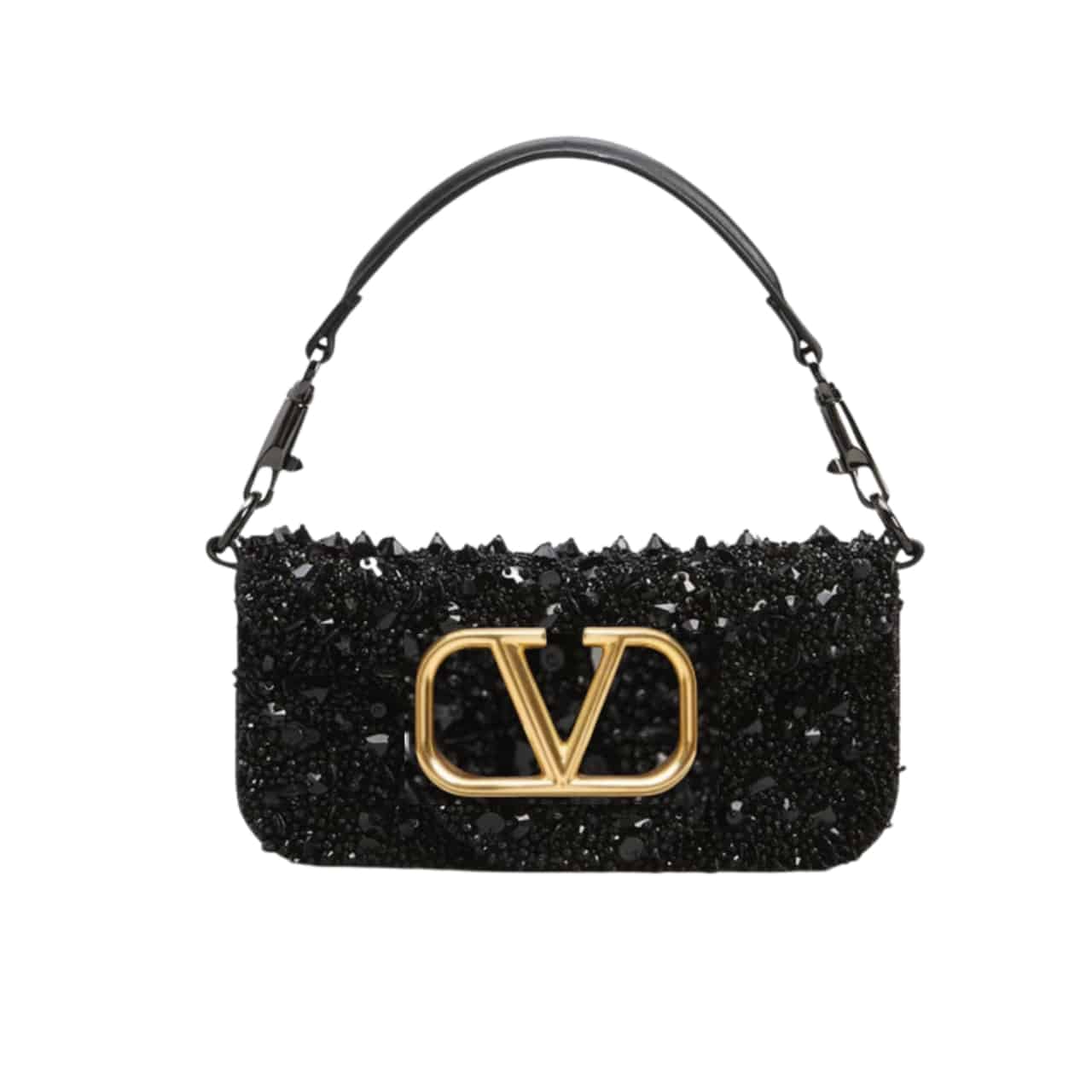 Valentino Loco Medium Vlogo Sequins Shoulder Bag Black 26Cm