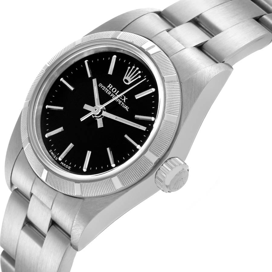 Rolex Oyster Perpetual Steel Black Dial Ladies Watch 76030