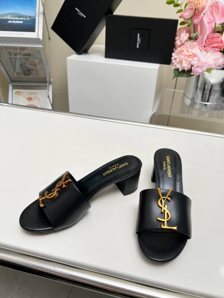 Saint Laurent Slide Sandals Heeled Black