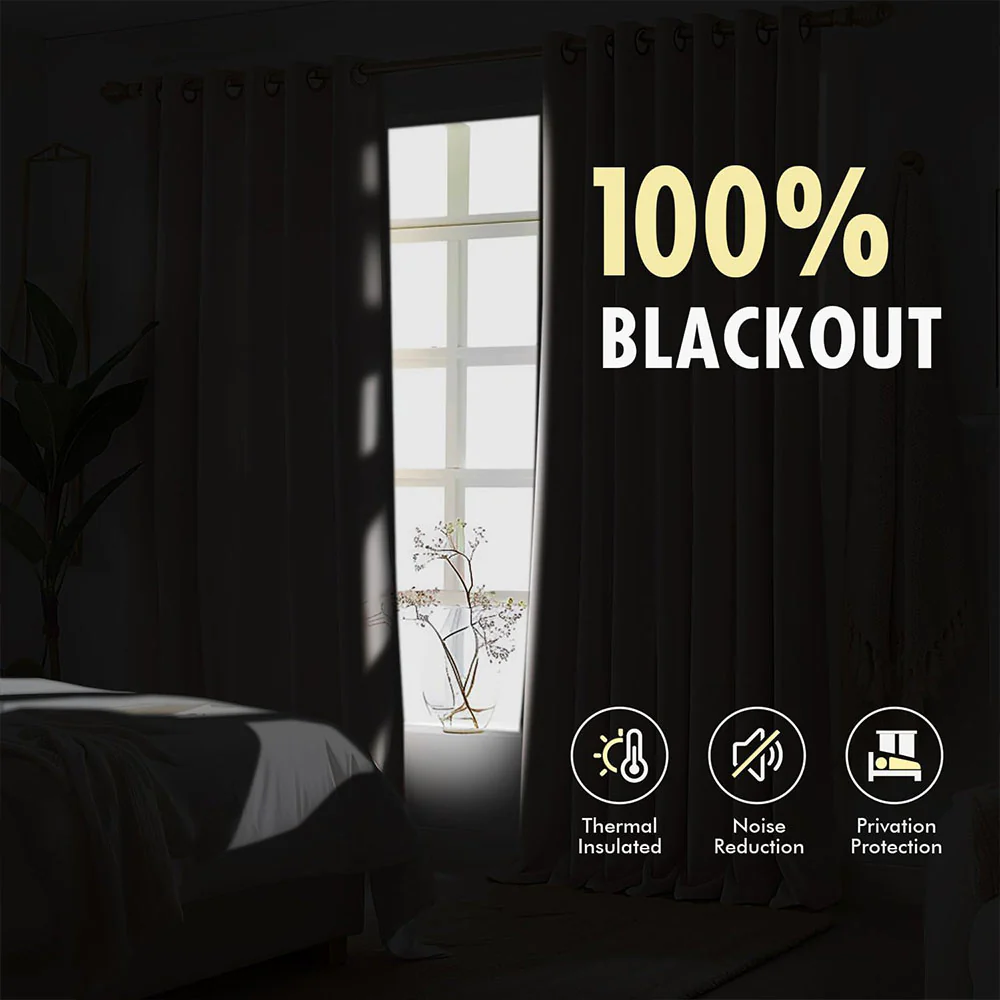 Natural Pinch Pleated 100% Blackout Linen Curtains (2 Panels)