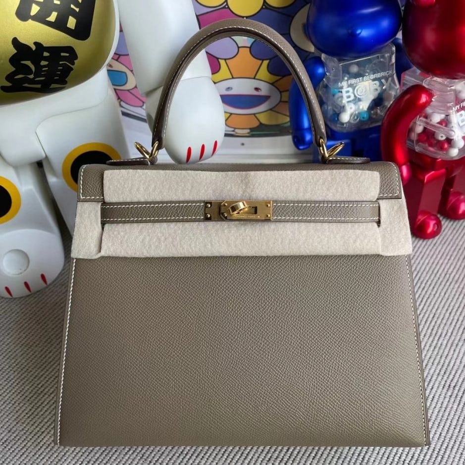 Hermes Kelly Epsom Ck18 Etoupe Gold Hardware 28Cm