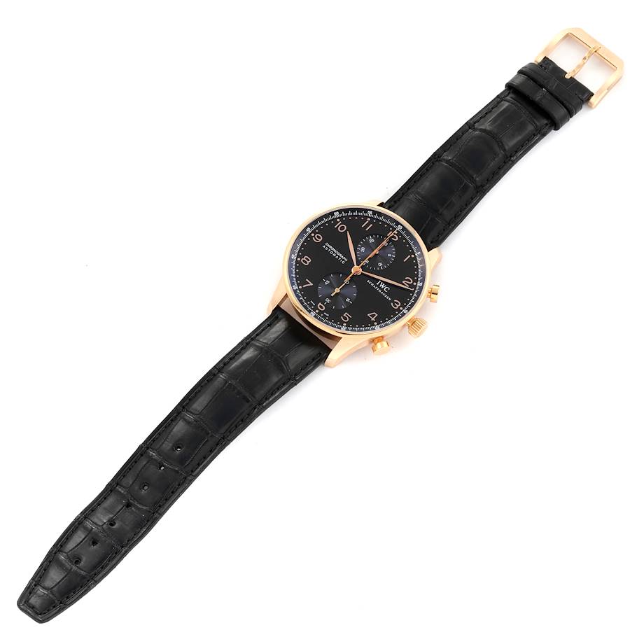 IWC Portuguese Chronograph Black Dial Rose Gold Mens Watch IW371415