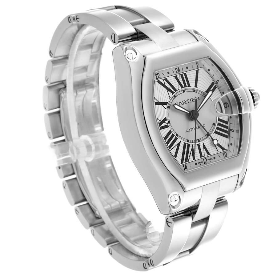 Cartier Roadster GMT Silver Dial Steel Mens Watch W62032X6