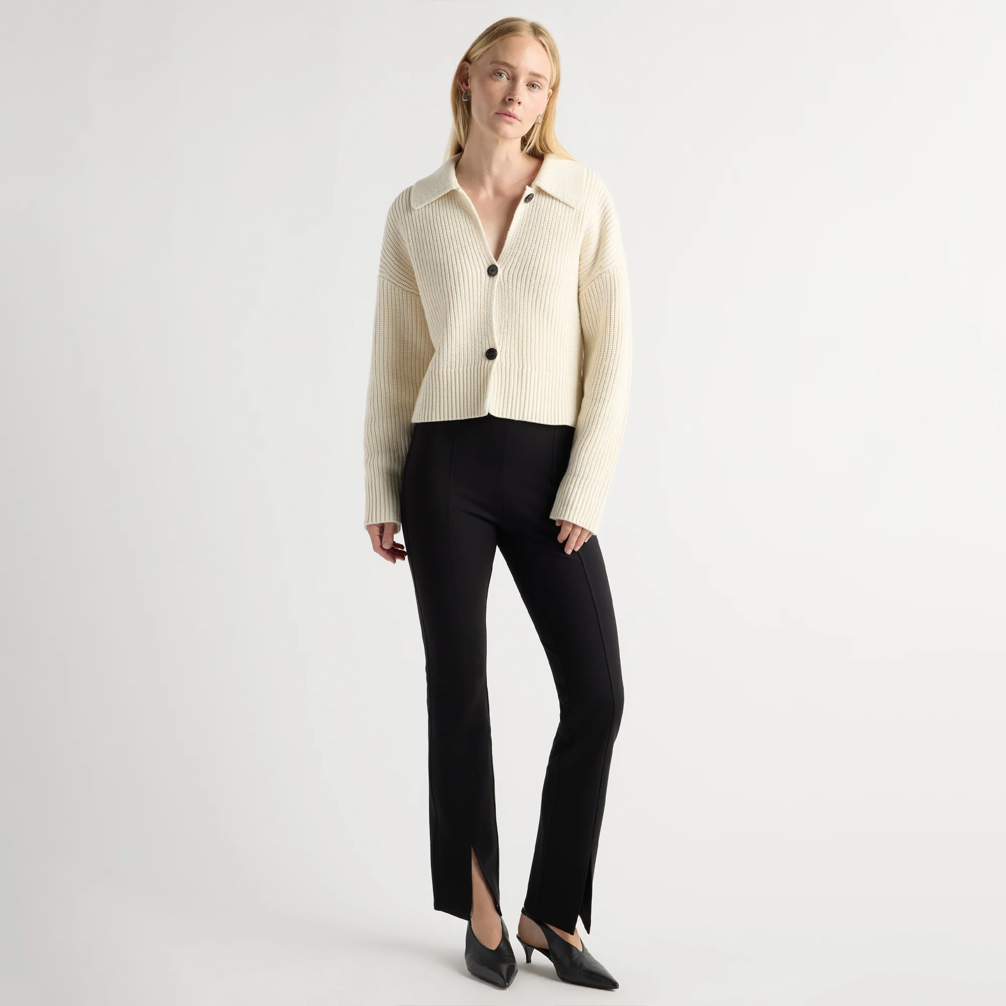Cass Front-Split Ponte Stretch Pant