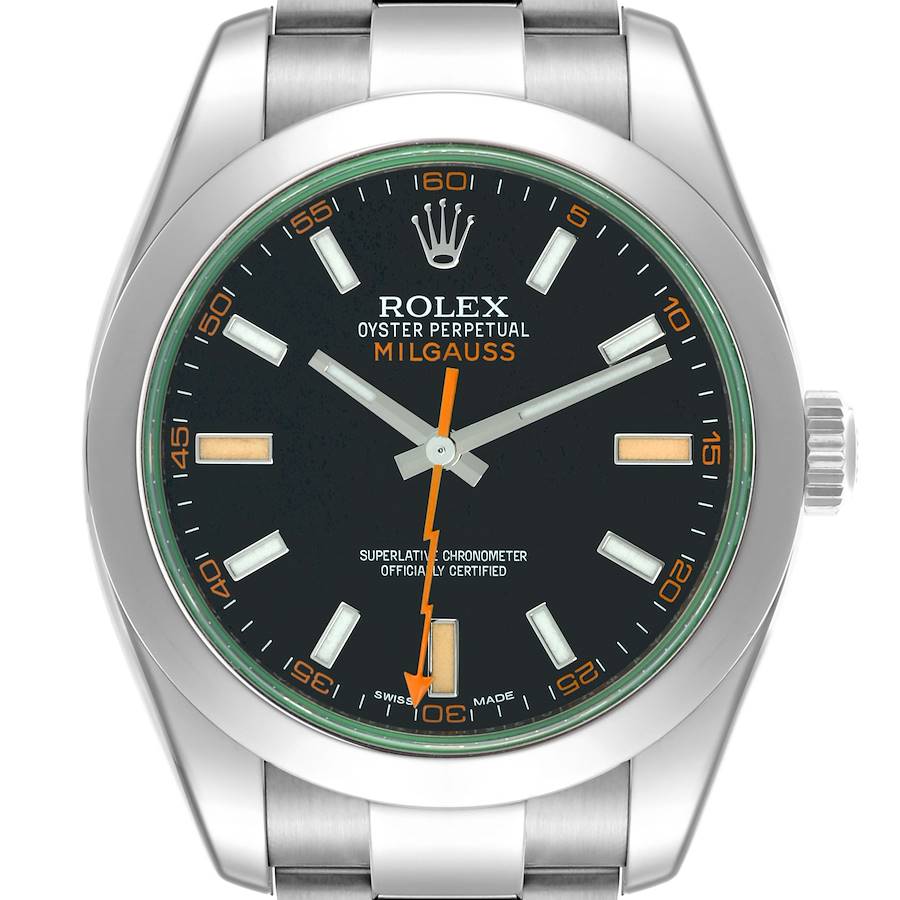 Rolex Milgauss 40 Black Dial Green Crystal Steel Mens Watch 116400 Card