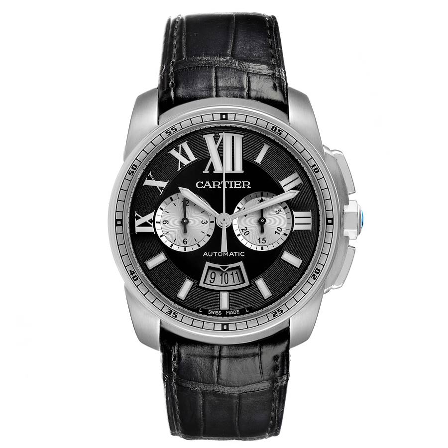Cartier Calibre Chronograph Black Dial Steel Mens Watch W7100060 Paper
