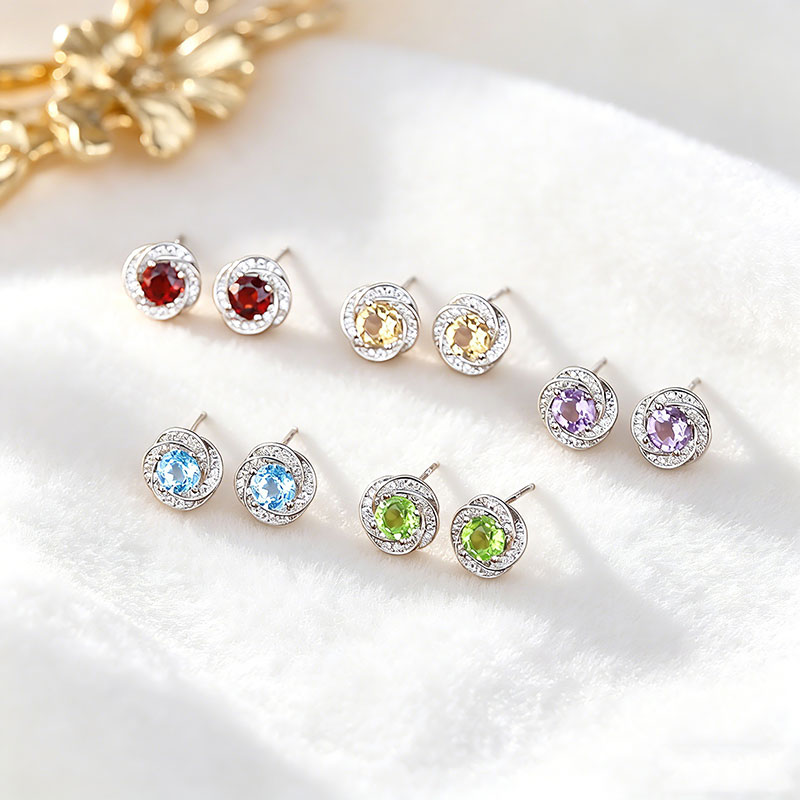 GemVibra Multi-Gemstone Swirl Stud Earrings, 925 Silver with Rhinestone Accents
