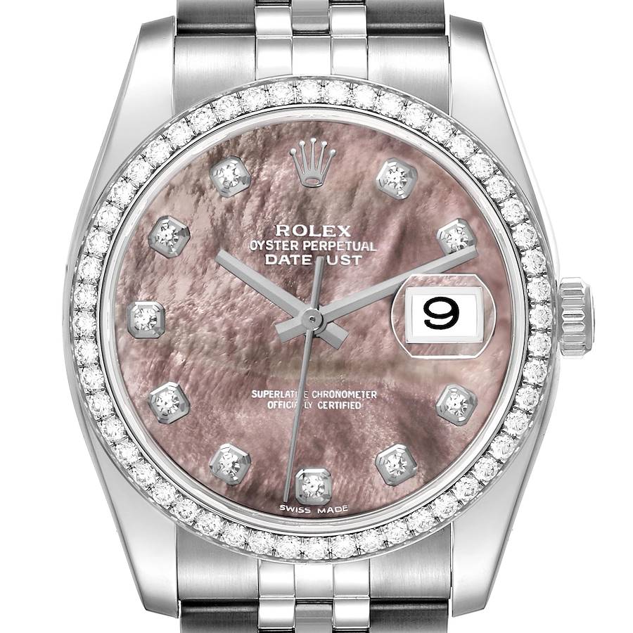 Rolex Datejust MOP Diamond White Gold Steel Mens Watch 116244