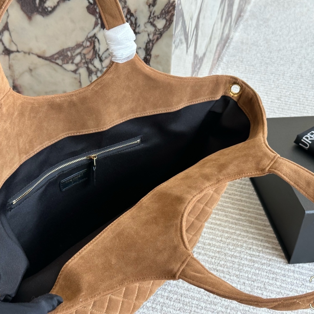 Saint Laurent Large Tote Bag In Suede Brown 36cm