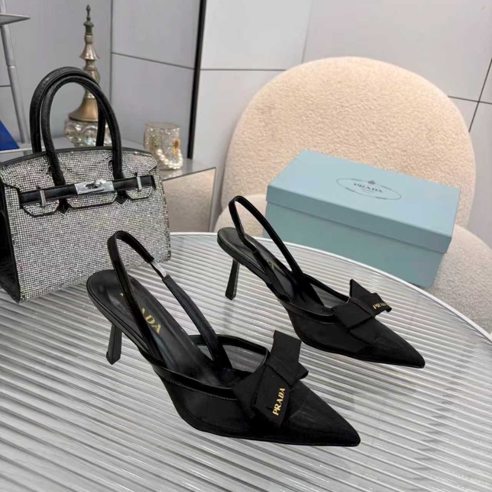 Prada Mesh Fabric Slingback Pumps In Black