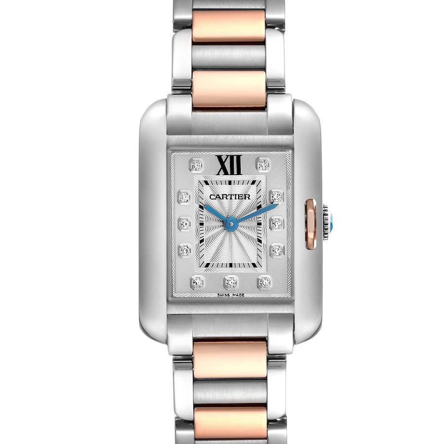 Cartier Tank Anglaise Small Steel Rose Gold Diamond Dial Watch WT100024 Papers