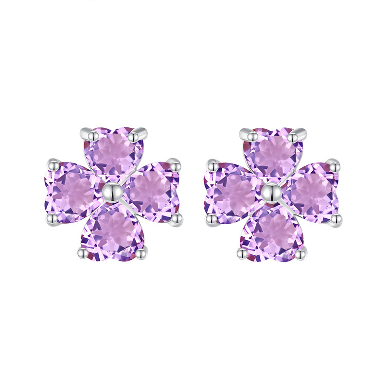 GemVibra Clover Stud Earrings, S925 Silver with Multi-Crystal Variants