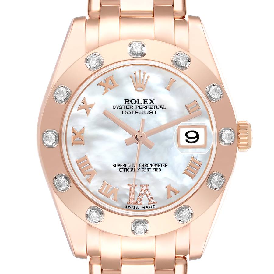 Rolex Pearlmaster Mother Of Pearl Dial Everose Diamond Ladies Watch 81315