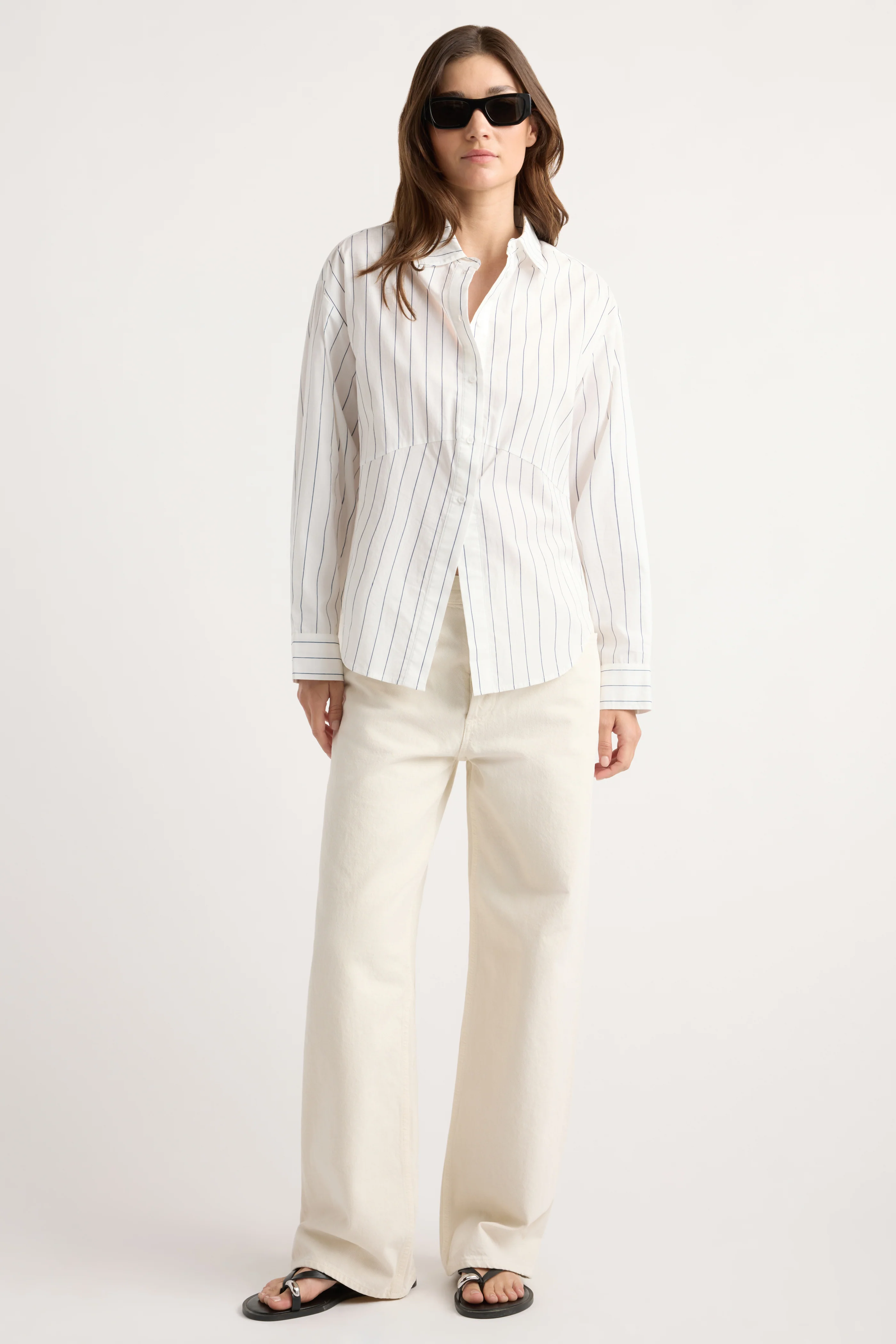Tarinah Front-Split Striped Shirt