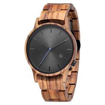 Men's Natural Zebra Wood Watch, Minimalist Black Dial Date Display Quartz Wooden Wrist Watch