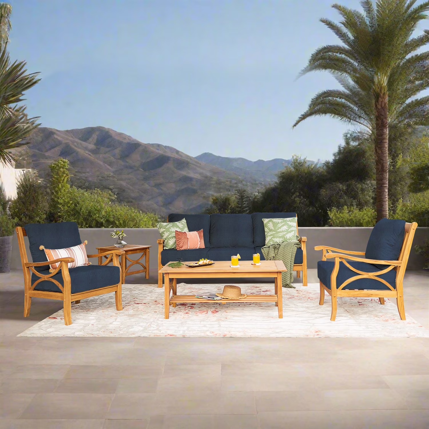 Catalina Teak Sofa Set with Sunbrella Fabric, 5pc