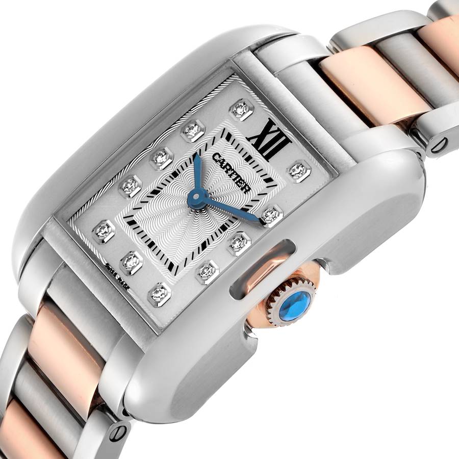 Cartier Tank Anglaise Small Steel Rose Gold Diamond Dial Watch WT100024 Papers