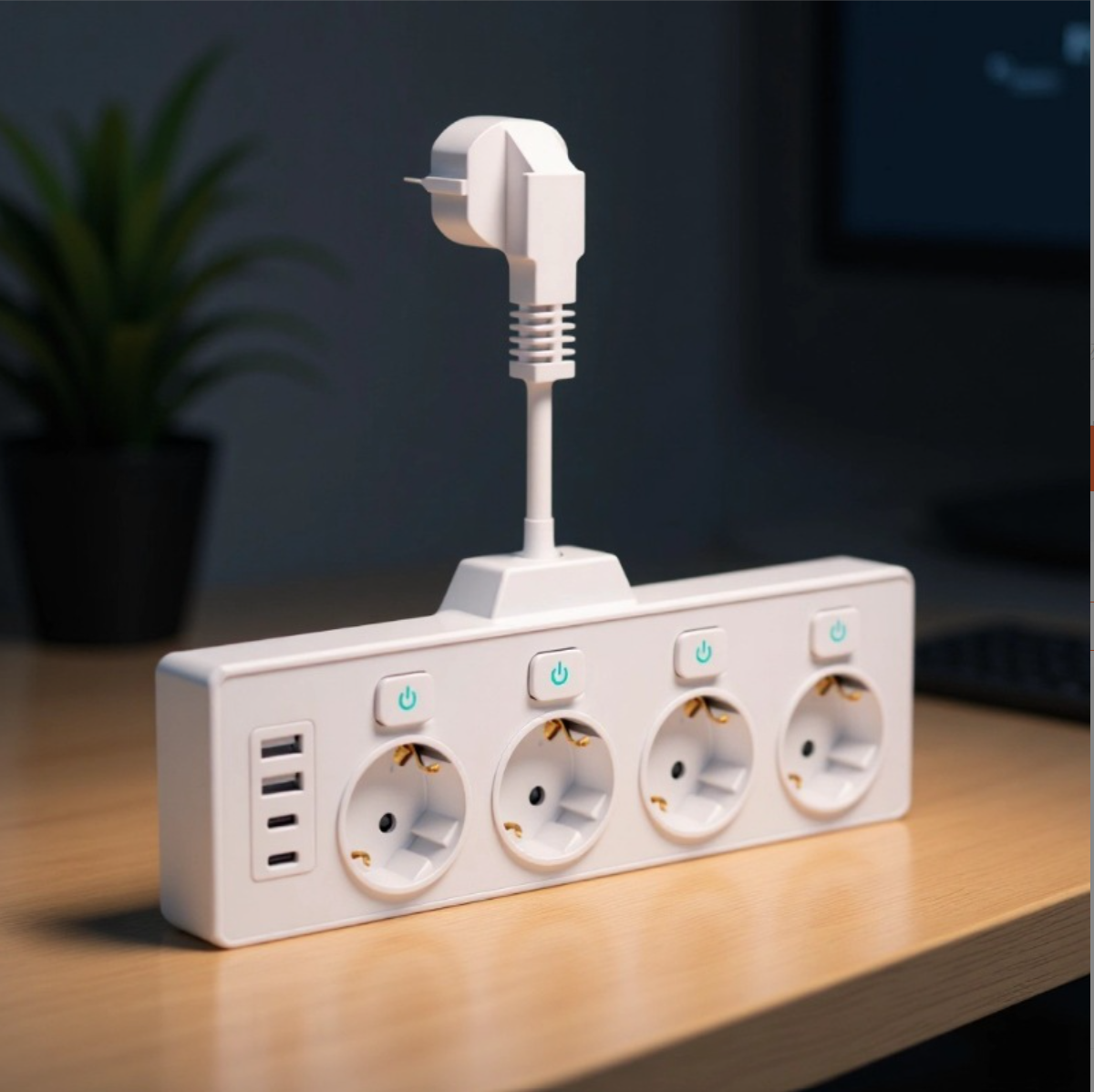 Power Strip with Individual Switches, 4 Outlets and 4 USB Ports