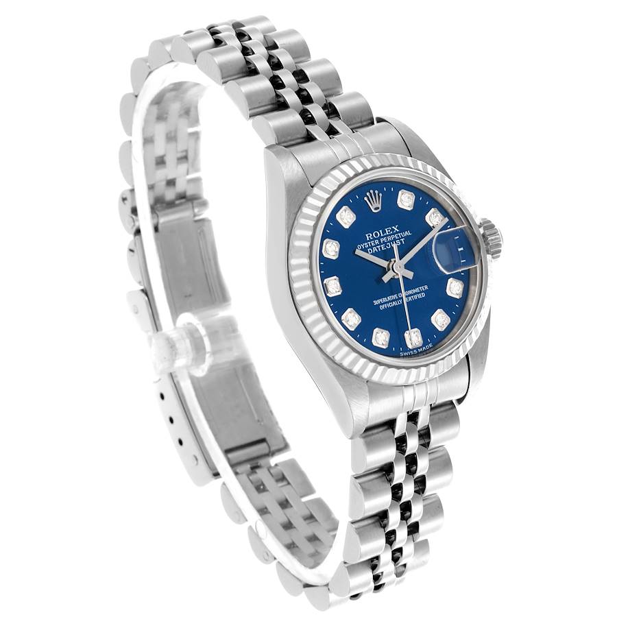 Rolex Datejust Blue Diamond Dial White Gold Steel Ladies Watch 79174