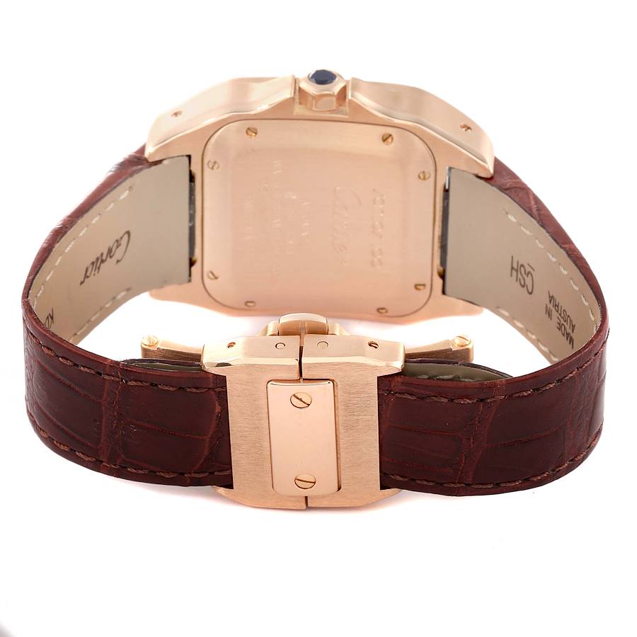 Cartier Santos 100 Midsize Rose Gold Silver Dial Mens Watch W20108Y1