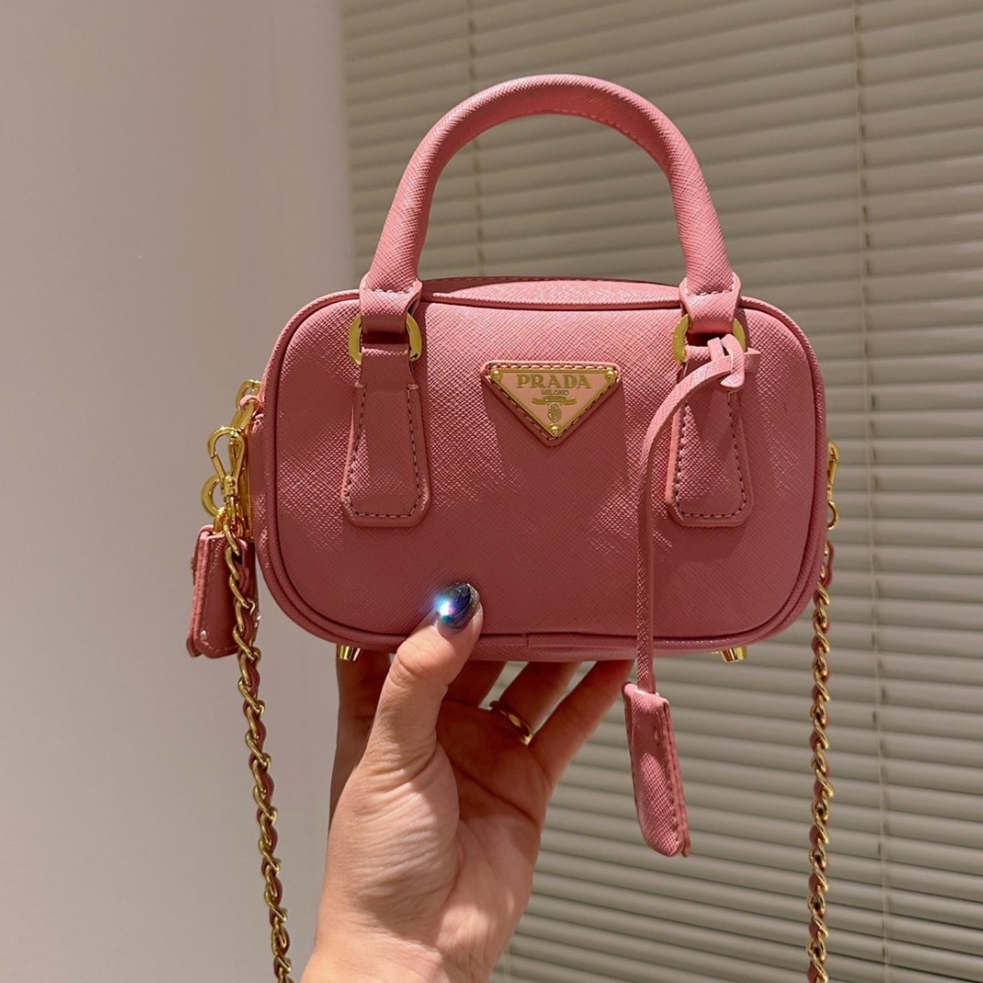 Prada Saffiano Lux Signature Mini Bauletto Bag Pink 19Cm
