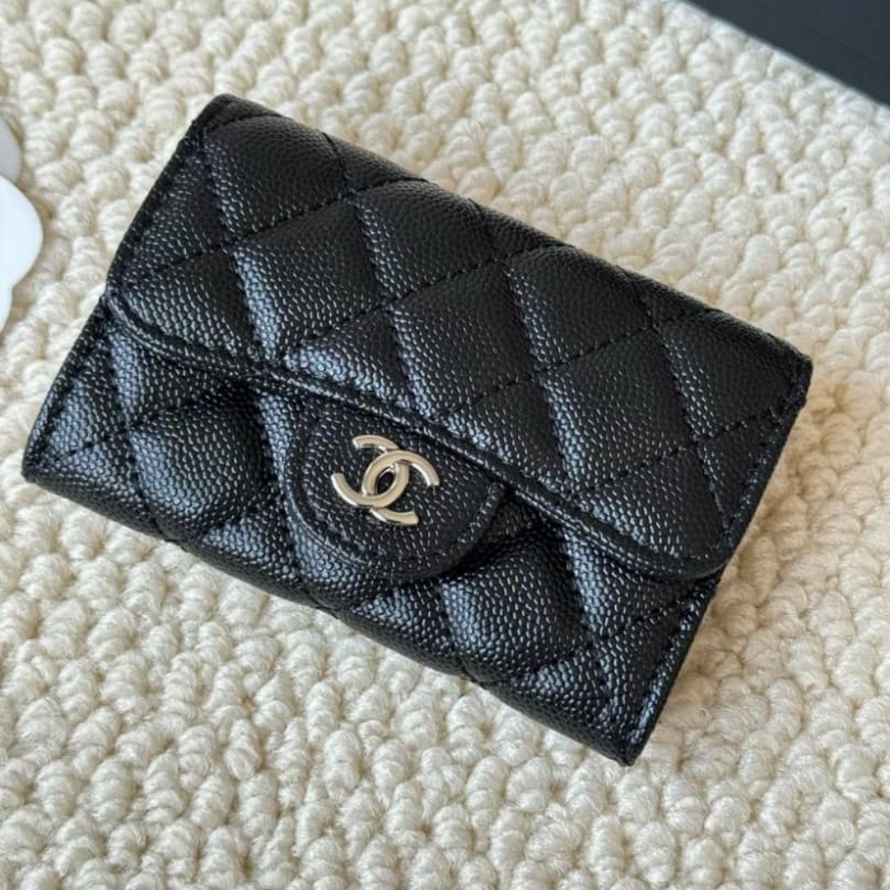 Chanel Classic Card Holder Grain Leather Black With Silver Hardware 11Cm Ap0214 Y01588 C3906