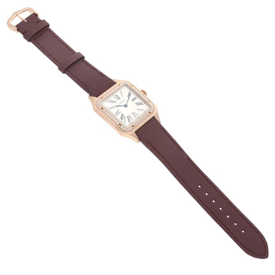 Cartier Santos Dumont Rose Gold Silver Dial Diamond Mens Watch WJSA0018