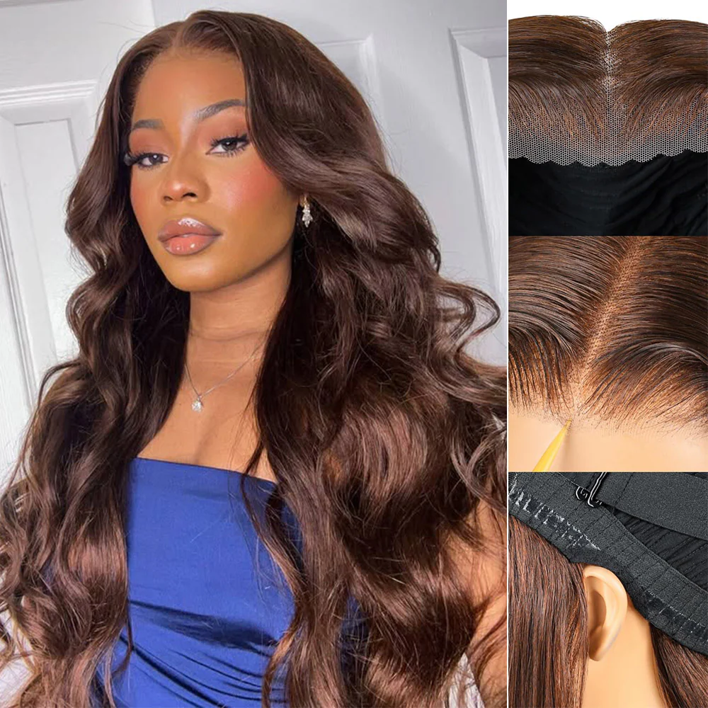 Megalook 6x5 Invisible Knots & 13x4 Lace Frontal Chocolate Brown Body Wave Wigs Realistic Hairline
