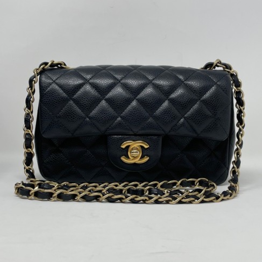 Chanel Mini Classic Handbag Gold Tone Metal Black 20Cm A69900 Y04059 94305
