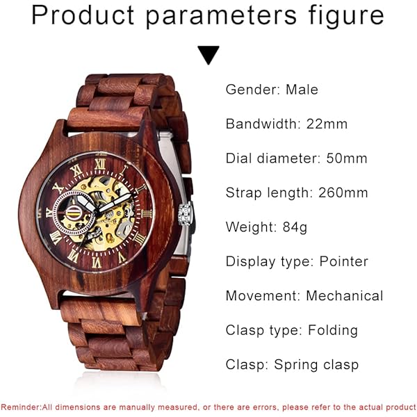 No Battery Fashion Mechanical Wooden Watch for Men, Mechanical Movement Wooden Strap Men's Watch for Father's Day, Birthday M803