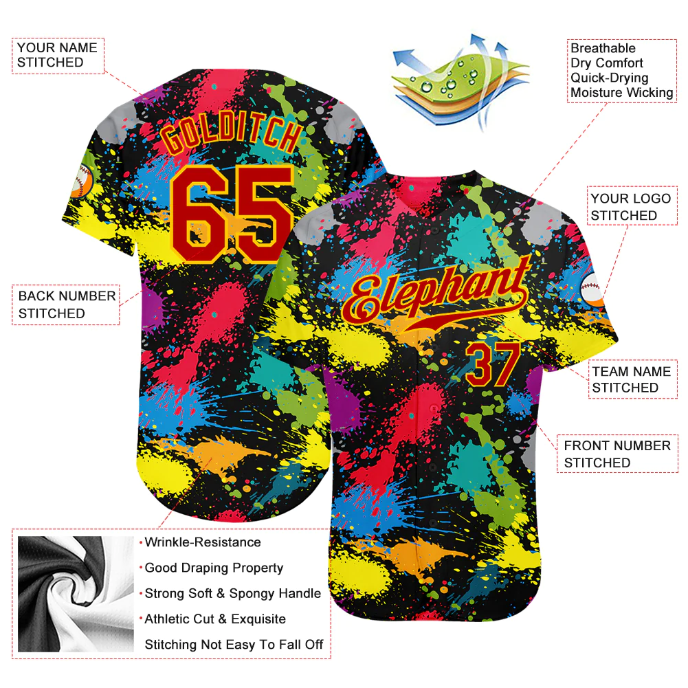 Custom Graffiti Pattern Gold-Purple 3D Clashing Colors Paint-Splatter Authentic Baseball Jersey