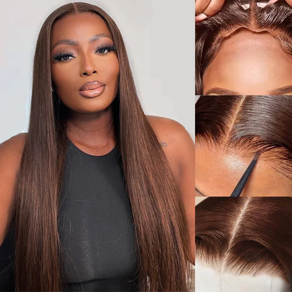 Megalook 6x5 Invisible Knots Glueless Chocolate Brown Body Wave Wigs Pre-cut Lace Beginner Friendly