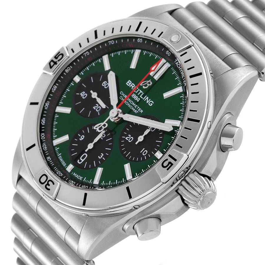 Breitling Chronomat B01 Green Dial Steel Mens Watch AB0134