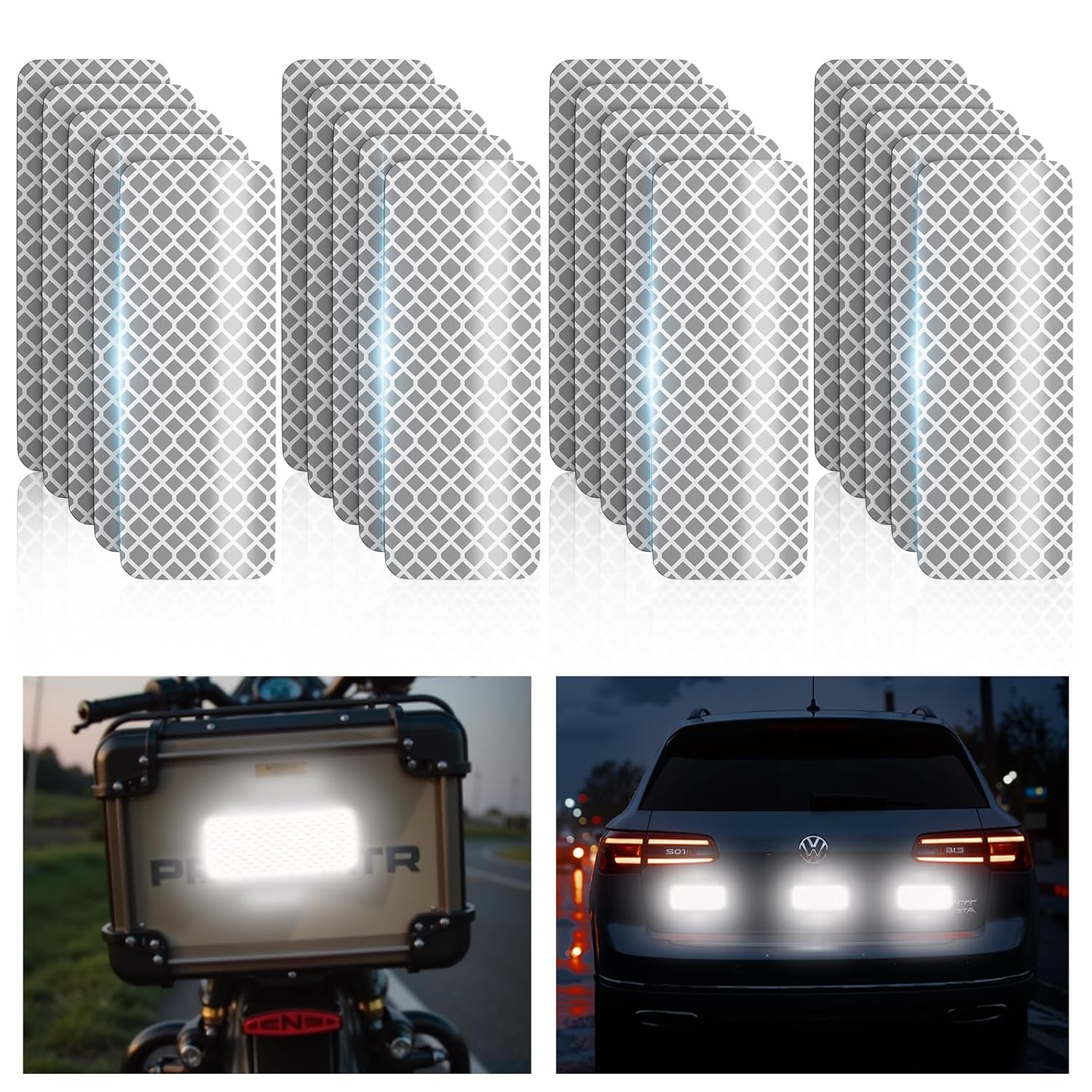 20 Pcs Super Reflection Reflective Stickers, Safety Reflective Tape for Car Bike Mailbox Helmet, White Reflective Tape Outdoor Waterproof 3.15′′ X 1.18′′
